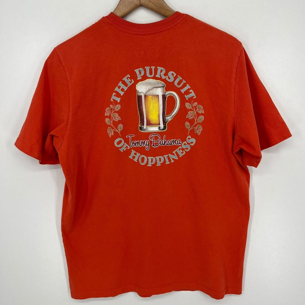 Tommy Bahama Relax Pursuit of Hoppiness Orange Graphic T-Shirt Mens Small